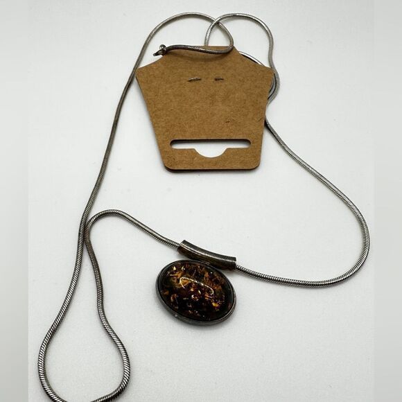 Baltic amber from Poland cabochon necklace in sterling silver! - Picture 10 of 13